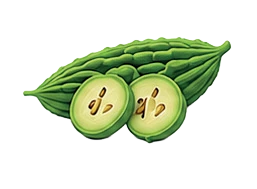 Illustration of green bitter melon with sliced fruit