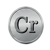 Illustration of a round chromium mineral symbol marked Cr